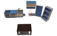 PLAYMOBIL Spielküche Zubehör Set Herd Spüle Schrank Tisch Blau ab 4 Jahre