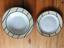 Flirt by R&B French Vanilla Suppenteller Frühstuckteller blau gelb Karo 2 St