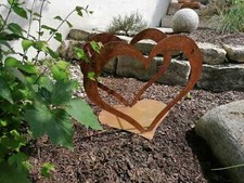 Gartendeko Herz Metallherz Holzregal aus rostigen Stahl, klein