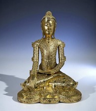 Thailändischer Buddha Holz vergoldet 62 cm – Glasverzierung – Sammlungsauflösung