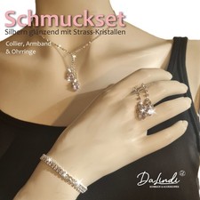 Schmuckset Damen Halskette Ohrringe Armband funkelnde Strass Mode Schmuck  Braut
