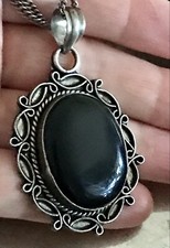 Antik Silber Halskette großer versilberter Anhänger Stein Super Design Onyx?