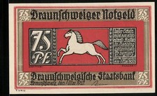Notgeld Braunschweig 1921, 75 Pf, springendes Pferd und allegorische Szene mit  