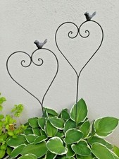 2 Herzen Rankhilfe  Metall grau Landhaus Shabby Gartendeko Beetstecker Vogel 2St