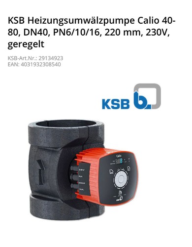 Ksb calio heizungspumpe - 40-80,