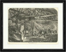 Das Innere eines Eisenwerkes Schmiede Arbeiter Schmelzofen Berg Faksimile_E 5166