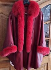 Damen Nappa Leder Cape Umhang Poncho Pelz Rot Größe 42 