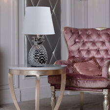 Tischlampe Beistellleuchte Schreibtischlampe Textilschirm Ananas Design silber