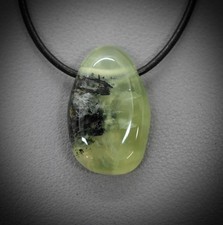 +Natur+ PREHNIT EDELSTEIN-ANHÄNGER TROMMELSTEIN - gebohrt mit Lederband #3