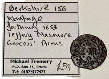 1663 Berkshire WANTAGE gehämmerter FARTHING Token IEFFREY MASMORE Lebensmittelhändler Arme W 156