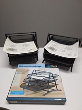 2 x Dokumentenablage mit je 3 Fächer, Metall schwarz Büro Organizer Briefablage