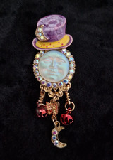 Sonne Mond Gesicht Brosche