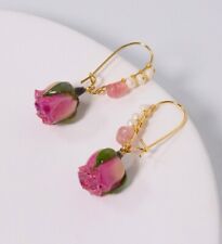 L17 vergoldete Ohrringe Erdbeerquarz und Süßwasserperlen rosa Rose