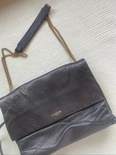 Lanvin Vintage Leder Schultertasche Schwarz Gold Hardware Made In Italy Damen