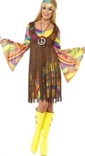 70er Jahre Hippie Kostüm Damen Schlagerparty Hippie Kleid Weste Stirnband Neu 