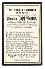 Sterbebild J. Maurus 1.bay.Res.Fuß.Art.Reg. 1 Batr. gest: 2.10.1918 Obergünzburg