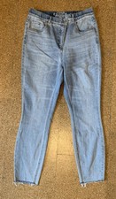 Jeanshose Damen, Gr.42, blau, A-Symetrischer Hosenbund , Fransensaum, 5Pocket