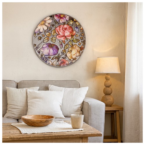 Wandbild spiegel floral rund - spiegel,, floral,
