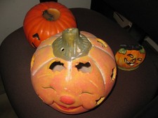 3 Halloweenteile Kürbis,Gips/Ton.  Kerze. Kürbis,offen/klein