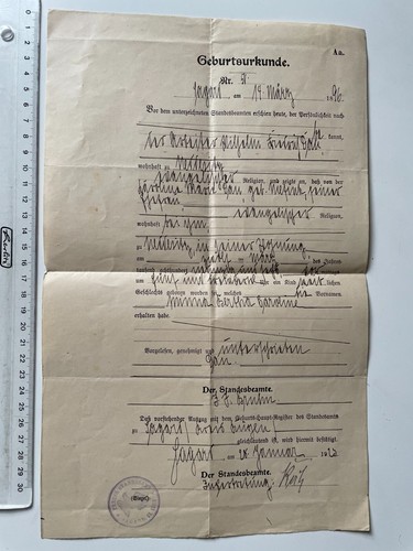 Geburtsurkunde 1923 sagard - geburtsurkunde,