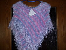 Poncho Kinder handgestrickt Größe 104/110 flieder rosa Brazilia Fransen