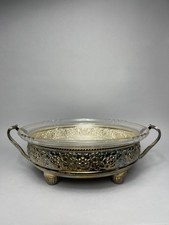 Große Jugendstil Obst Blumenschale mit Glaseinsatz Versilbert Geschliffen Relief