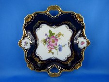 Vintage Porzellan Teller Schale Alka Kunst Alboth Kaiser Blumen Kobalt Golddekor