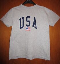 USA T-Shirt Amerika Motiv Schrift Flagge Shirt Grau Druck Oberteil Gr. S/M Damen