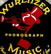 XXL massives Emailschild WURLITZER Jukebox Musikbox Music 50 cm gewölbt