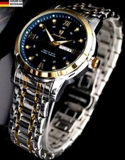 Herren Edelstahl Armband Uhr Herrenuhr Blau Bicolor Farben mit Tag/Datumsanzeige