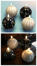 TRAUMHAFTES 4-er Set luxuriöse LED Kugelkerzen ELAMBIA Black White Perlen Timer