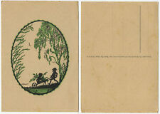 34984 - Zwerg schiebt Elfe in Schubkarre - alte Ansichtskarte