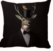 Herbst Deko Kissen 45 cm Kissenbezug Hirsch  vogel viktorianisch vintage shabby