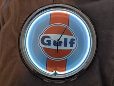 Gulf Racing Chrom Retro Deko Neon Uhr Clock Wanduhr Werkstatt 44cm