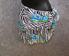 BIKINI ÜBERWURF TUCH BADETUCH GRÖSSE S WEISS GESTREIFT GLITZER BLUMEN FRANSEN