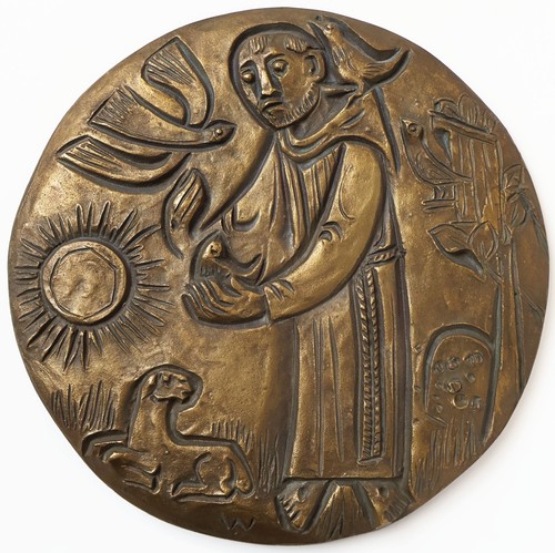 Bronze relief platte heiliger - bronze,
