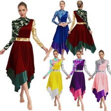Damen Langarm Color Block Maxi Kleid Liturgische Anbetung Praise Dancewear