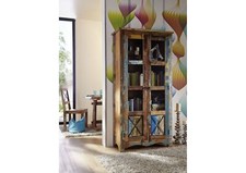 Altholz Vintage look Vitrine mehrfarbig massiv Vitrinenschrank groß Massivholz
