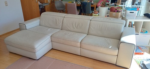 Ledersofa mit longchair weiss - ledersofa,