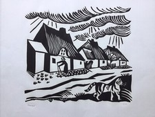 Richard Seewald "Dorfstraße Rügen“ Linolschnitt signiert