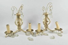 Paar Wandlampen mit Kristallbehang Lüster Wandleuchten Shabby Chic Metall Glas