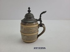 Bierkrug Villeroy & Boch Mettlach Steingut Zinn Fassform 1/4L Bar Küche #2512266