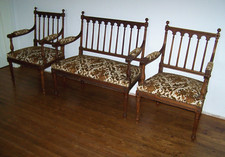 traumhafte Gründerzeit Sitzgarnitur, Bank / Sofa &zwei Armlehnsessel / Sessel