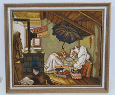 "Der arme Poet" nach Carl Spitzweg, Gobelin Stickbild mit Rahmen