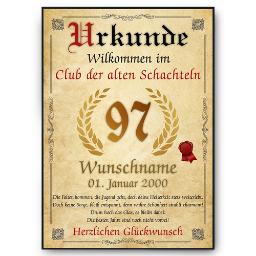Geburtstag urkunde - 97.,