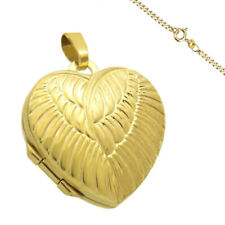 Medaillon Herz Engel Flügel Amulett Gold mittel 2 Bilder auch Gravur oder Kette