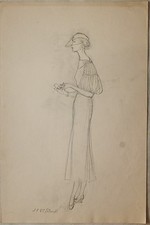2 Modezeichnungen elegante Kleider - bez. 1928 und 1935 _ Bleistift - 43 x 28cm
