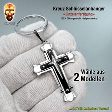 Kreuz Schlüsselanhänger Herren Edelstahl + schwarz - Christophorus Biker