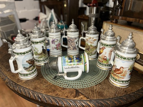 Bierkrug mit zinndeckel - 8x,