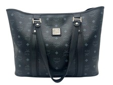 MCM Shopper Bag Tasche Schultertasche Schwarz Henkeltasche Logo Print Black